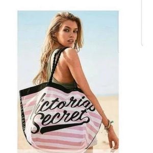 VS 2019 Pink & White Striped Beach Bag Tote Bag